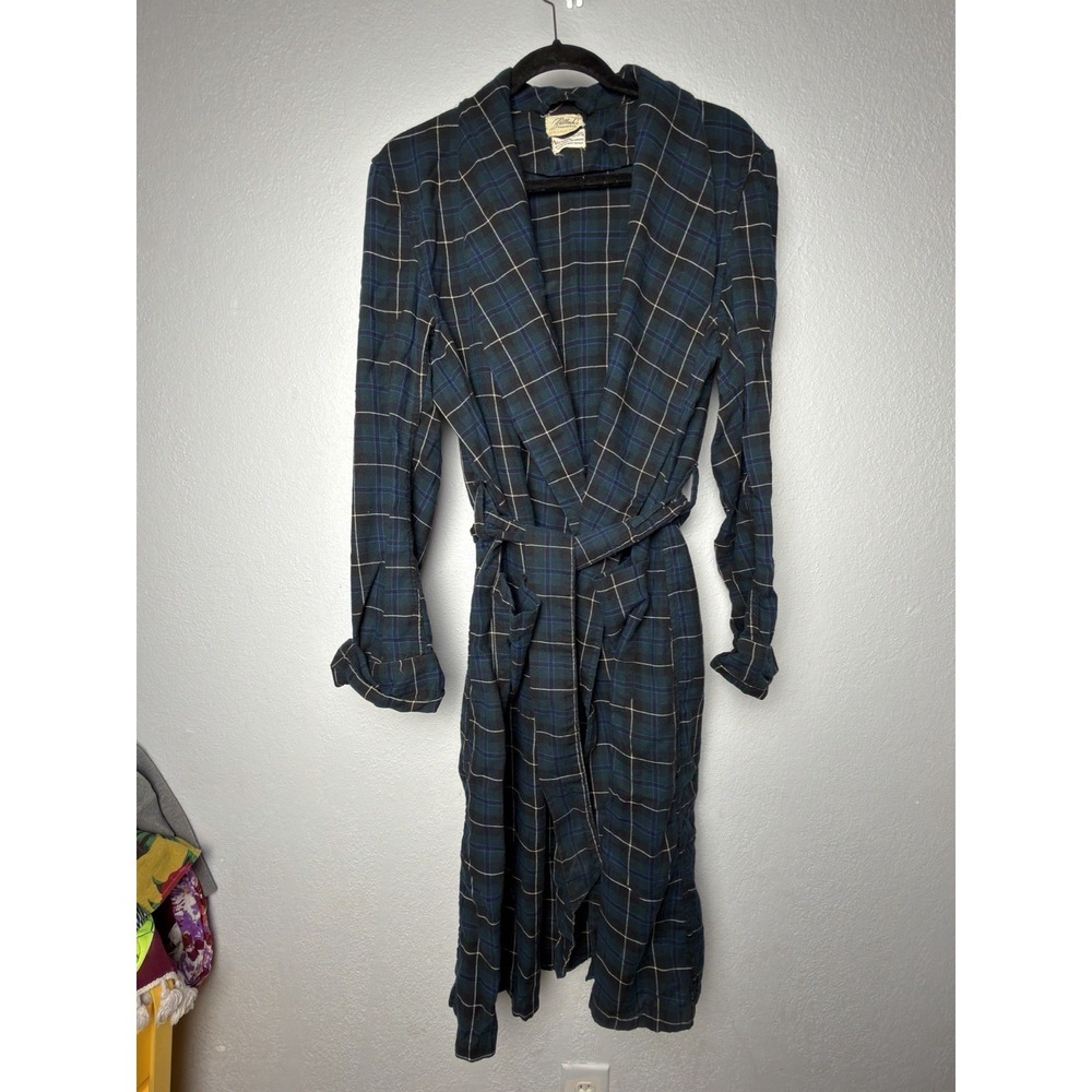 Vintage Viyella Plaid Flannel‎ Wrap Robe Bullock's Pasadena Wool Cotton